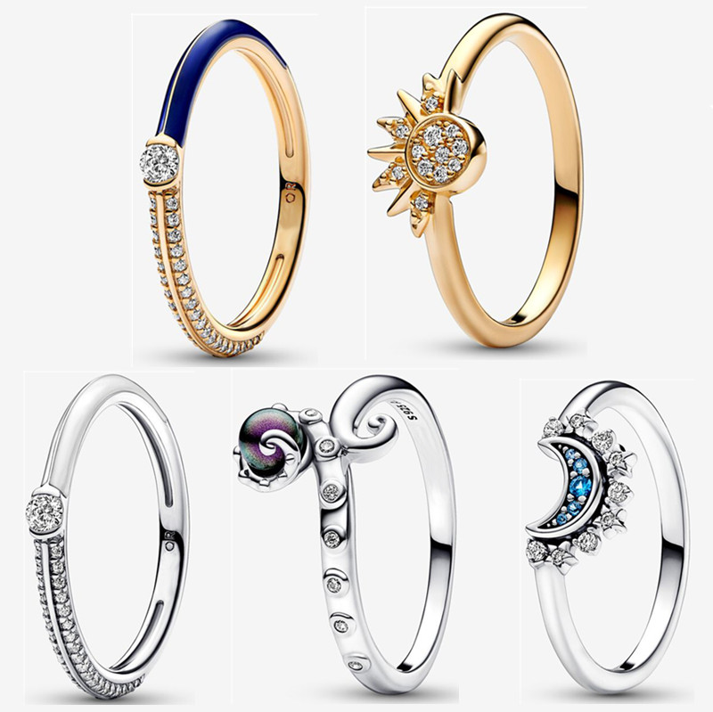 Nueva joyería de diseñador 925 anillos de bodas de diamantes de plata esterlina para niñas mujeres compromiso regalo de vacaciones DIY ajuste Pandora ME azul anillo doble con caja