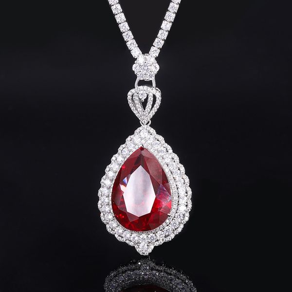 Nouveau collier de bijoux de créateur 925 argent diamant colombe sang rubis grand collier goutte d'eau collier pendentif de luxe