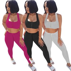 Nouveau Designer Jogger Costumes Été Femmes Survêtements Côtelés Plus Taille 2XL Tenues Sans Manches Débardeur Et Pantalon Deux Pièces Ensemble Casual Broderie Sportswear