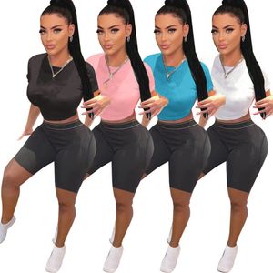 Nieuwe ontwerper Jogging Suits Summer Tracksuits Women Two Piece Sets korte mouw T-shirt en zwarte shorts Casual outfits Print Sport Swear Bulk Groothandel kleding 9565
