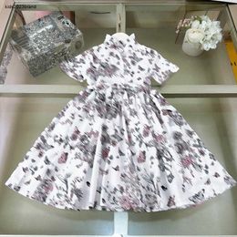 Nuevo diseñador de ropa para niños, vestidos para niñas, falda infantil con estampado de flores y mariposas, vestido de princesa de encaje, talla 90-150 CM, vestido de bebé 24Mar