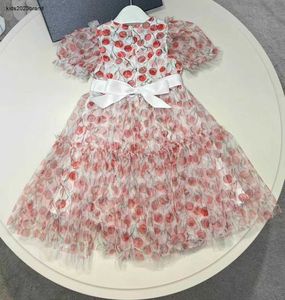 Nouveau designer enfants vêtements filles robes motif cerise bébé jupe enfant robe taille 110-160 CM noeud papillon taille conception robe de princesse 24Mar