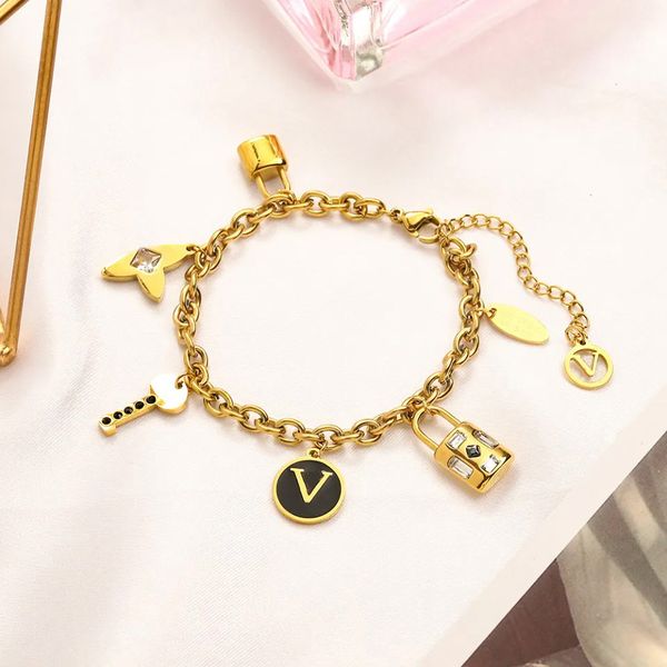 Nouveau Designer L design Mode Classique Bracelet Femmes bracelet en acier inoxydable plaqué or 18 carats cristal Lovers Gift