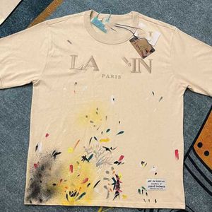Nieuwe ontwerper Lanvins T-shirt shorts mode heren en dames beige gespikkelde alfabetprint trendy trend basic casual mode losse shorts met halve mouw
