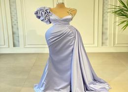 Nouvelle designer lavande sirène des robes de bal volties v cou de coude en satin fleurs gonflées perles d'épaule en satin robe de soirée formelle go7000377