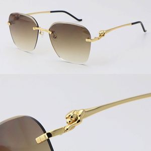 Nuevo diseñador Gafas de sol sin montura de metal 0281O Lentes con corte de diamante Gafas de sol Acero inoxidable Oro de 18 quilates Hombre y mujer Marco adumbral cuadrado grande Tamaño: 61-20-140 Gafas de sol