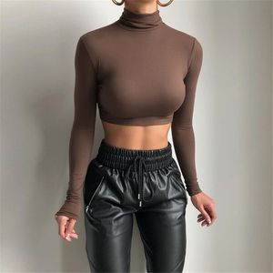 NIEUWE Designer Lange Mouw Vrouwen Fall Solid Sweatshirt Sexy Coltrui Crop Top Streetwear Casual Pullover Top Bulk Groothandel Kleding 10117