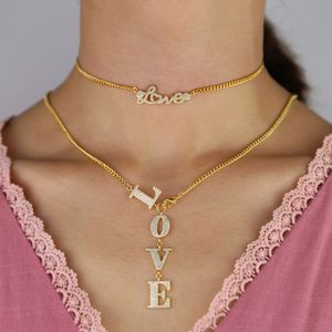 Nieuwe ontwerper liefdesbrief hanger charm choker ketting hiphop vrouwen dame geplaveid 5a kubieke zirconia huwelijksverjaardag cadeau bff sieraden