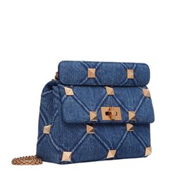 Nieuwe designer luxe tas Romeinse stud ruitpatroon handtas extra grote geklonken gewatteerde handtas schoudertas crossbody tas denim kleur ketting schouderrugzak