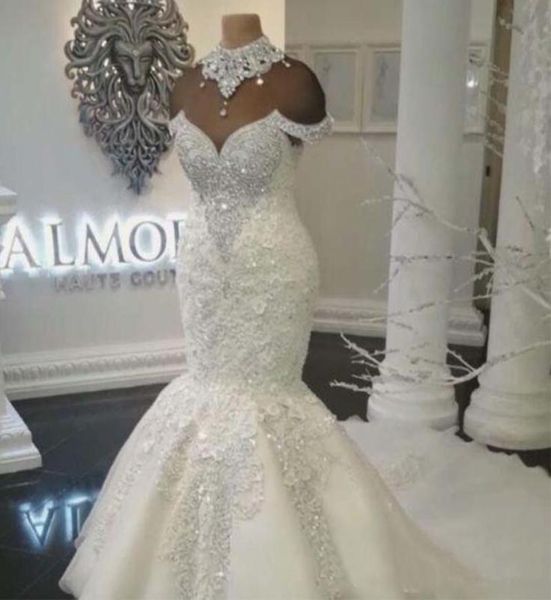 Nouveau designer luxe Dubaï Sirène arabe robes de mariée plus taille de perles de tailles Court Train Robe de mariée robes de mariée BA82748951428