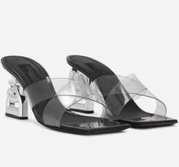 Nuevo diseñador de zapatos de PVC de lujo Sandalia Zapatilla Femal Peep Toe Zapatos de vestir de tacones altos brillantes
