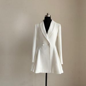 Nieuwe designer luxe vrouwen blazer jas dubbele breasted pak jas vrouwelijke mode slanke lange blazer jurk jas frans