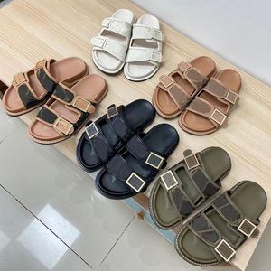 NIEUWE Designer Men Women Rubber Soles Sandalen canvas glijbanen dubbele band platte gesp slippers muilezel schoenen lederen bodem strandglaasjes zomer slippers met doos NO394