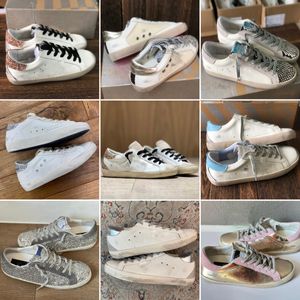 NIEUWE Designer Mens Woman Sneakers Black Silver Gold Glitter Trainers Paillin Classic White Do-oude Dirty Leather Fashion Star Women Mans Casual Shoes