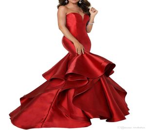 Nieuwe ontwerper Mermaid Satin Prom Dresses Laceup Spaghetti Ruffles Sweep Train Evening Jurken Pageant Dress Formal4238131