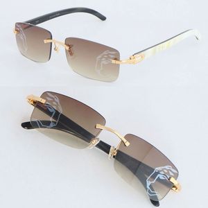 Nouveau modèle de designer lentille miroir lunettes de soleil sans monture femme blanc à l'intérieur noir corne de buffle 8200757 or 18 carats femmes grandes lunettes carrées conduite unisexe taille 58