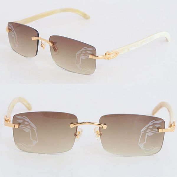 Nuevo modelo de diseñador Lentes de espejo Gafas de sol sin montura para mujer Blanco Cuerno natural genuino 8200757 Oro 8200758 Plata Mujer Gafas cuadradas grandes Tamaño unisex 58