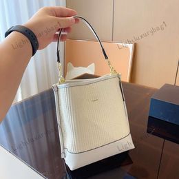 Nuevo diseñador MOLLIE Bolso de cubo Bolso cruzado de paja de verano Bolsos tejidos de moda Bolso de playa para mujer Bolso de hombro Bolso de cuero de lujo Bolso clásico de vacaciones junto al mar 240307