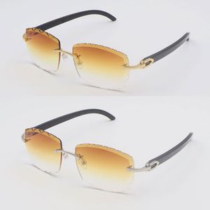 Nouveau Designer Lunettes de soleil à lentilles coupées en diamant sans monture Lunettes de soleil originales en corne de buffle noire Cadre en métal pour hommes et femmes Objectif carré Accessoires de mode Lunettes Taille 60