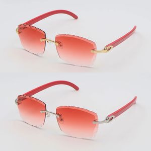 Nuevo diseñador Sin montura Lentes con corte de diamante Gafas de sol Gafas de sol de madera roja Marco de metal masculino y femenino 8200757 Lentes cuadradas Gafas de madera rojas de moda Lujo