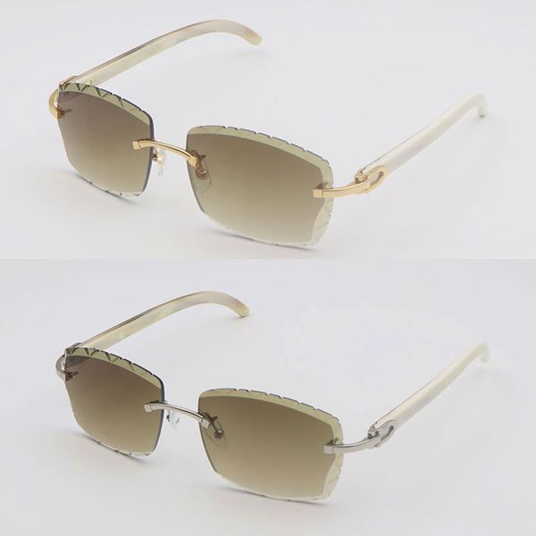 Nouveau design sans monture diamant coupe lentille lunettes de soleil original blanc véritable corne naturelle lunettes de soleil mâle et femelle 8200757A cadre en métal taille de lentille carrée 60-18-140mm