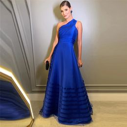 Nieuwe ontwerper Royal Blue Evening Jurk 2024 One Shoulder Mouwloze plooien A-lijn Formele verjaardagsfeestjes Jurken Prom Dresses Robe de Soiree