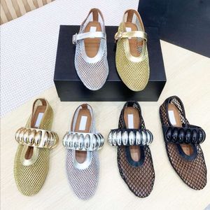 Nouveau Designer Sandales Robe Chaussure Femmes Ballerines Évidées Maille Sandale Mules Tête Ronde Mocassins Avec Boîte 544