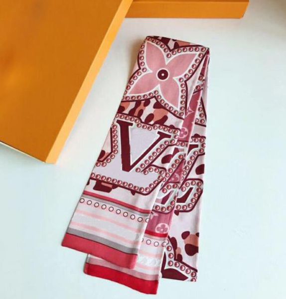 Nouvelle écharpe design femmes mince sac étroit poignée foulard en soie double face imprimé sergé satin marque petite soie