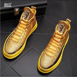 Nieuwe designer lovertjes loafers mode gouden sneakers veter-up loafers heren enkel laarzen platform opgelost dagelijkse luxe laarzen a2