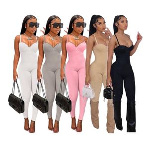 NIEUWE Designer Sexy Spaghetti Band Jumpsuits Zomer Vrouwen Mouwloze Rompertjes Solid Bodycon Sportieve Fitness Eendelige Outfits Bulk Groothandel Kleding 9789