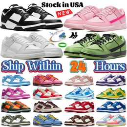 US Stocking Hommes Femmes Chaussures de course Entrepôt local Baskets plates Blanc Noir Panda Chaussure basse Photon Dust University Bleu Gris Brouillard Triple Rose Designer Hommes Formateurs