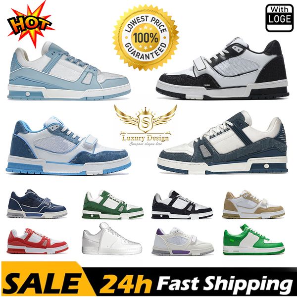 Nuevos zapatos de diseñador Zapatillas de deporte planas Zapatillas de deporte en relieve Zapatos casuales Denim Lona Cuero Blanco Verde Rojo Azul Letra Moda para mujer Zapatillas bajas Tamaño 36-45