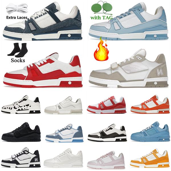 Nouvelles chaussures de créateurs Virgil Logo Embossed Trainer Sneaker Blanc Noir Bleu Ciel Vert Denim Rose Rouge Luxurys Hommes Baskets Casual Plateforme Basse Femme Marche US 11