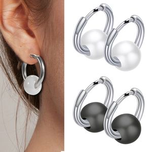 Nouveaux gars Simple Titane En Acier Inoxydable Femmes Noir Blanc En Céramique Boucles D'oreilles Amoureux Oreille Bijoux Cadeaux pour Petite Amie En Gros