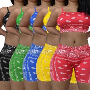 NOUVEAU Designer Summer Outfit Femmes Survêtements Deux Pièces Ensembles Sexy Sans Manches Débardeur Crop Top et Shorts Costume De Sport Casual Imprimer Sportswear Vêtements En Vrac 9458