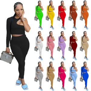 NOUVEAU Designer Survêtements D'été Deux Pièces Ensembles Femmes Tenues Sexy Une Manches Évider Haut Et Pantalon Correspondant Sportswear Yoga Fitness Vêtements En Gros Vêtements 9600