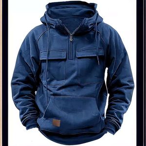 Nouveaux pulls de créateurs se vendent bien pour hommes à capuche de couleur unie pour l'automne et l'hiver Sports de jeunesse Veste en cuir avec patch multi-poches