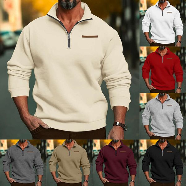 Nouveaux pulls de créateurs se vendent bien surdimensionnés en peluche d'hiver demi-zip col montant pull couleur unie sweat à capuche décontracté pour la tendance de la mode pour hommes