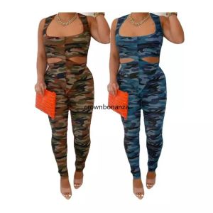 Nieuwe Designer Tracksuits Summer Camo Tweedelige sets Dames Outfits Mouwloze tanktopbroeken Camouflage Trainingspakken Casual sweatsuits Groothandel kleding