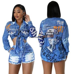 Nieuwe Designer Tracksuits Summer Outfits Women Two -Piece Set Short Set Letters Shirt en Shorts Blue Sweatsuits Casual Groothandel kleding