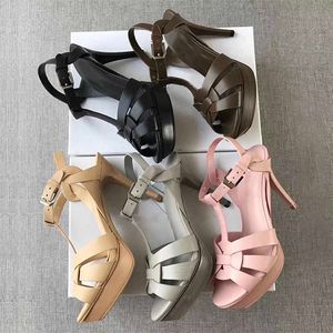 Designer Shoes Tribute Sandals Plate-forme en cuir souple verni Sandales à talons hauts Sandales à bride en T Lady Shoes Pumps 10cm et 14cm avec boîte NO23 10 et 14 cm