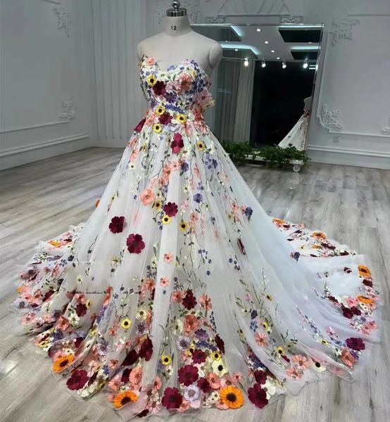 Nouvelle robe de mariée designer 2024 chérie 3d fleurs broderie dentelle en dentelle