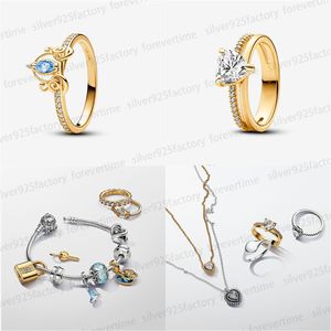 Nouveaux anneaux de mariage de créateurs pour femmes 925 argent chaîne de luxe bracelet de charme bricolage fit Pandoras Disney double bande coeur anneau collier bijoux cadeau avec boîte en gros