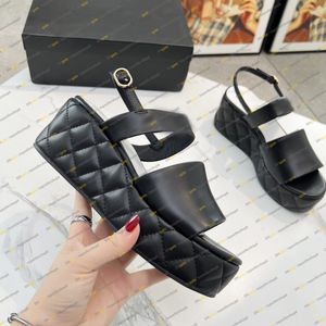 Nieuwe Designer Wedge Strappy Sandaal Dames Dame Platform Geruite Slipper Slides Enkelbandje 6 Cm Hoge Hak Sandaal Schoenen Maat 35-41 Met Doos