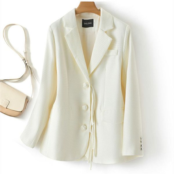 Nouveau concepteur blanc Blazers femmes à manches longues col en V laine Blazer veste de haute qualité automne hiver dame affaires mince costumes manteau vêtements d'extérieur mélanges de laine pour femmes HP195