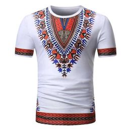 Nieuwe ontwerper Wit Slim Fit korte mouw T-shirt Men Fashion African Dashiki Print T-shirt Casual streetwear T-shirt Camiseta Hombr