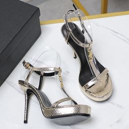 Nuevo diseñador, sandalias de cuero genuino para mujer, sandalias con correas para mujer, zapatos de charol clásicos de tacón alto sólido, zapatos de 11 cm 35-42