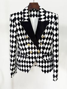Nieuwe Designer Women Blazers lange mouw dubbele borsten hoogwaardige blazerjack van Business Plaid Slim Suit Coat Outdarsy My5121