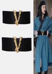 Nouveau concepteur femmes décoratif élastique large ceinture de luxe en alliage d'or boucle taille ceintures pour robe coupe-vent accessoires cadeau Q0625204385