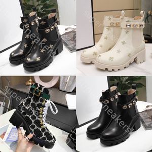 Nieuwe Designer Women Fashion enkellaarzen Dikke Soled Desert Martin Boot Borduurwerk Diamanten Decoratieve luxe laarzen met doosmaat 35-41